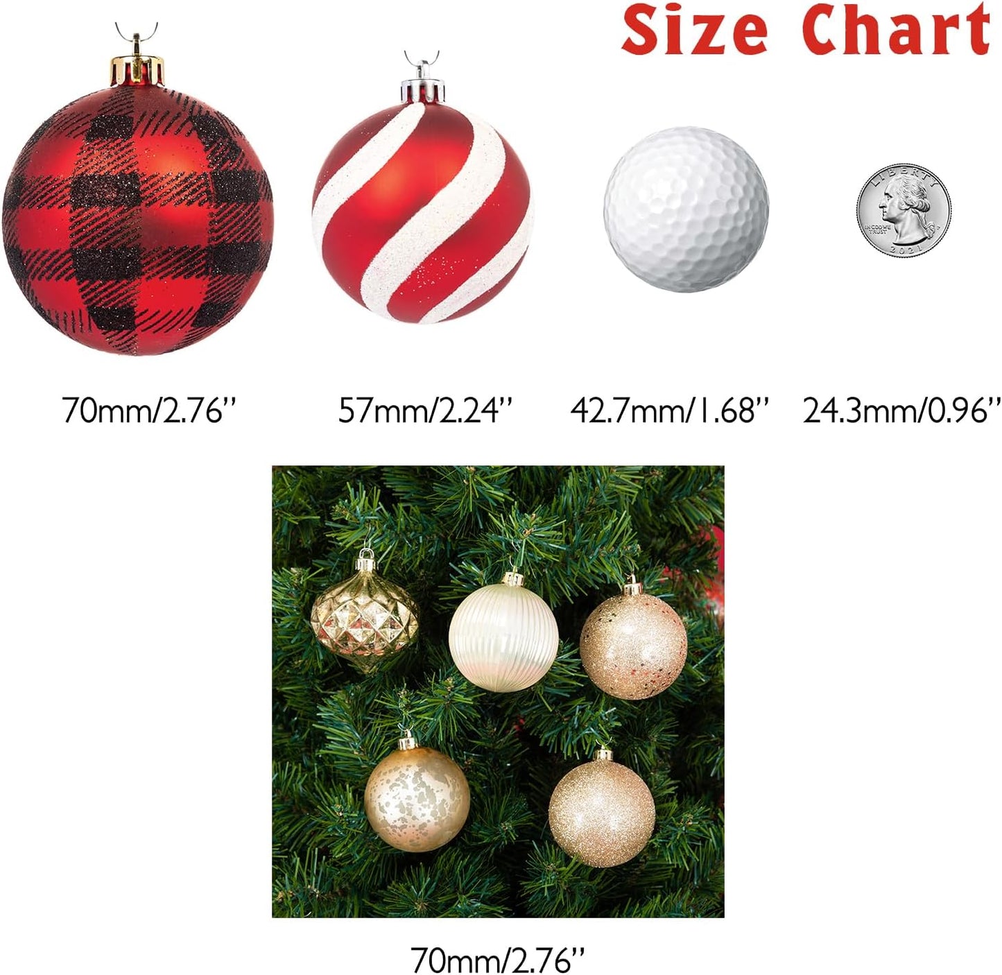Ornaments, Shatterproof Christmas Tree Ornament Set, Christmas Balls Decoration 35 Count (2.75"/70Mm, New Gold)