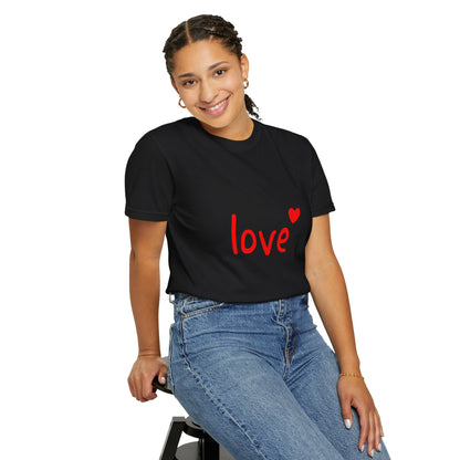 LOVE T-Shirt with Red Heart – Unisex Garment-Dyed Comfort Colors Tee | Valentine’s Day Shirt, Romantic Gift, Minimalist Design
