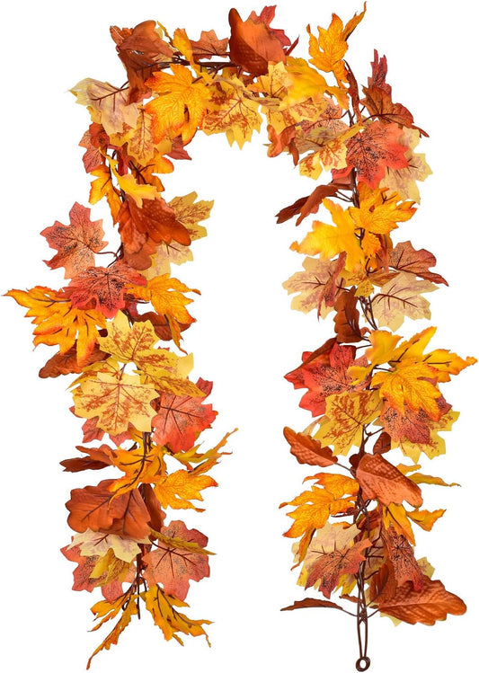 Vibrant 2 Pack Maple Leaves Fall Garland - 5.8Ft Autumn Decor for Home, Weddings, and Thanksgiving Celebrations