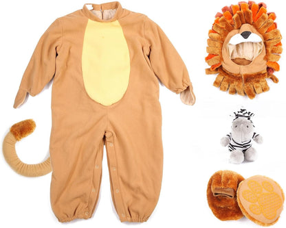 Adorable Toddler Lion Costume with Toy Zebra – Perfect for Halloween Dress-Up Parties!