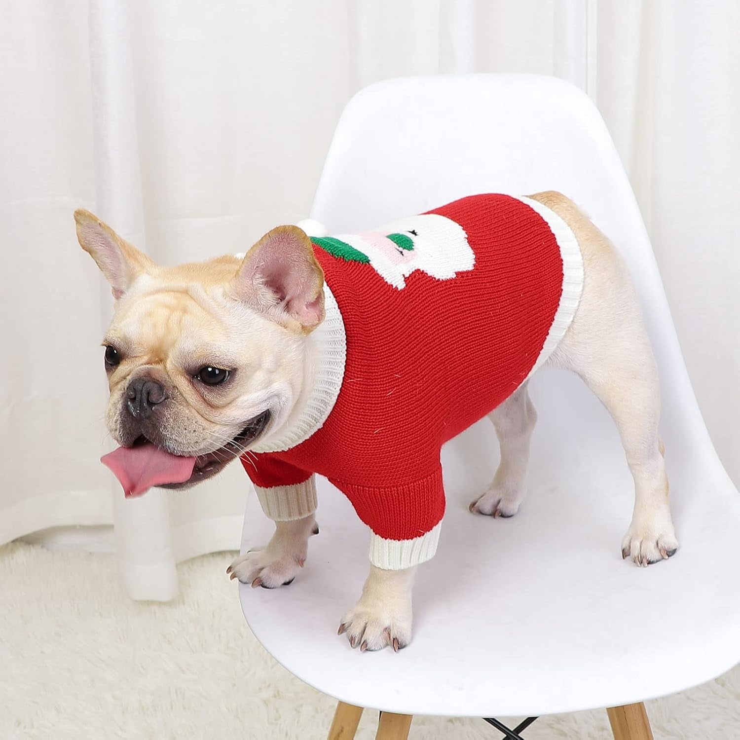 Christmas Dog & Cat Sweater - Acrylic, Red, Small Size - Perfect for Small Breeds, Festive, Crew Neck, Pull On