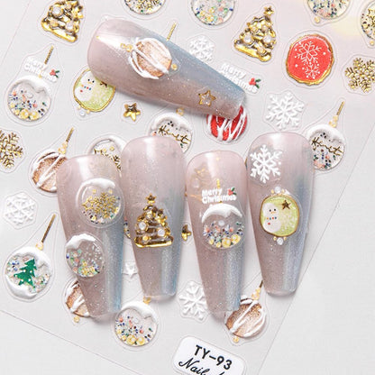 5D Embossed Christmas Nail Stickers Xmas Crystal Ball Nail Sticker Christmas Nail Decals for Nail Art Supplies Winter Snowfalkes Snowman Christmas Tree Holiday Nail Art Stickers Nail Accessories