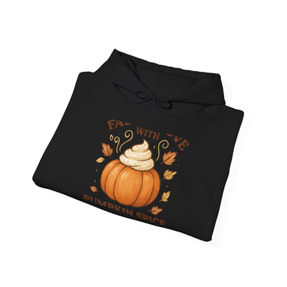 Pumpkin Spice Fall Hooded Sweatshirt – “Fall in Love with Pumpkin Spice” Cozy Crewneck with Whipped Cream Pumpkin & Leaves