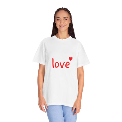 LOVE T-Shirt with Red Heart – Unisex Garment-Dyed Comfort Colors Tee | Valentine’s Day Shirt, Romantic Gift, Minimalist Design