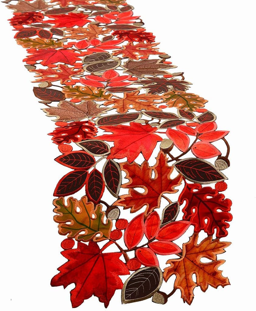Elegant Embroidered Leaves Table Runner - Perfect for Thanksgiving & Autumn Decor (14 × 70 Inches)