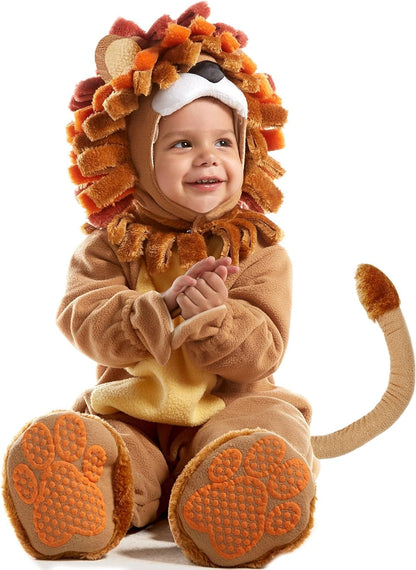 Adorable Toddler Lion Costume with Toy Zebra – Perfect for Halloween Dress-Up Parties!