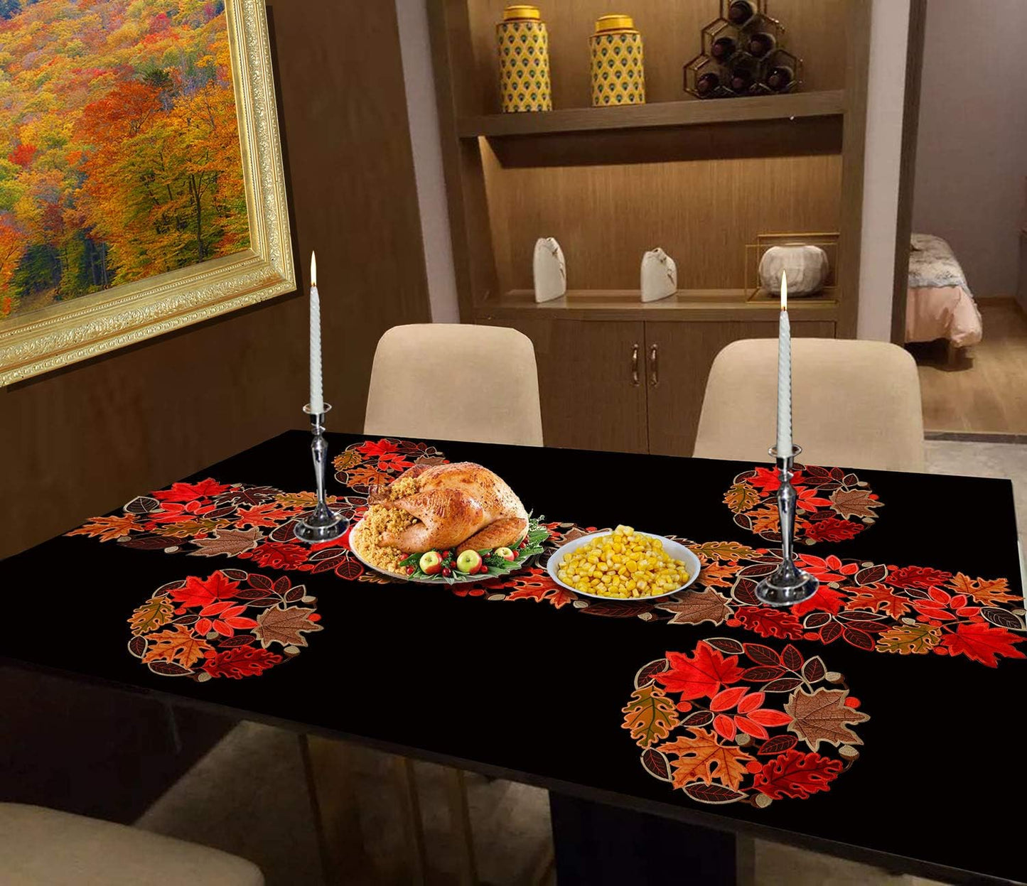 Elegant Embroidered Leaves Table Runner - Perfect for Thanksgiving & Autumn Decor (14 × 70 Inches)