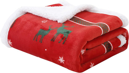 Cozy Christmas Sherpa Fleece Throw Blanket - Super Soft Reversible Plush Blanket for Bed & Sofa, 50"x60", Festive Red