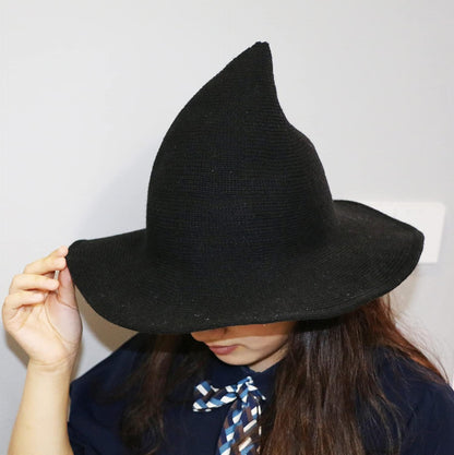 Stylish Black Knitted Wool Witch Hat for Halloween Parties and Everyday Cosplay
