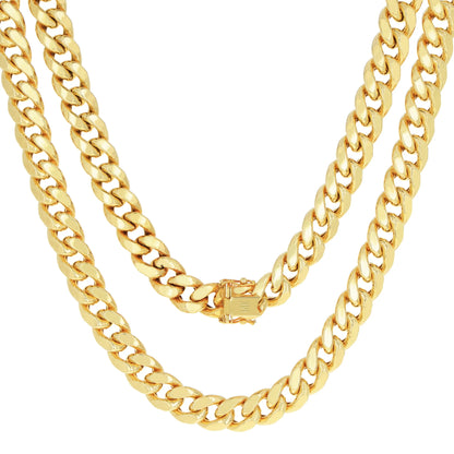 14K Real Yellow Gold Miami Cuban Link 7.5Mm Chain Necklace (16"-30") Italian Jewelry for Men & Women