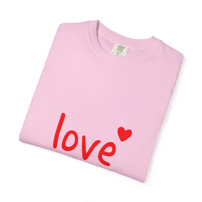 LOVE T-Shirt with Red Heart – Unisex Garment-Dyed Comfort Colors Tee | Valentine’s Day Shirt, Romantic Gift, Minimalist Design