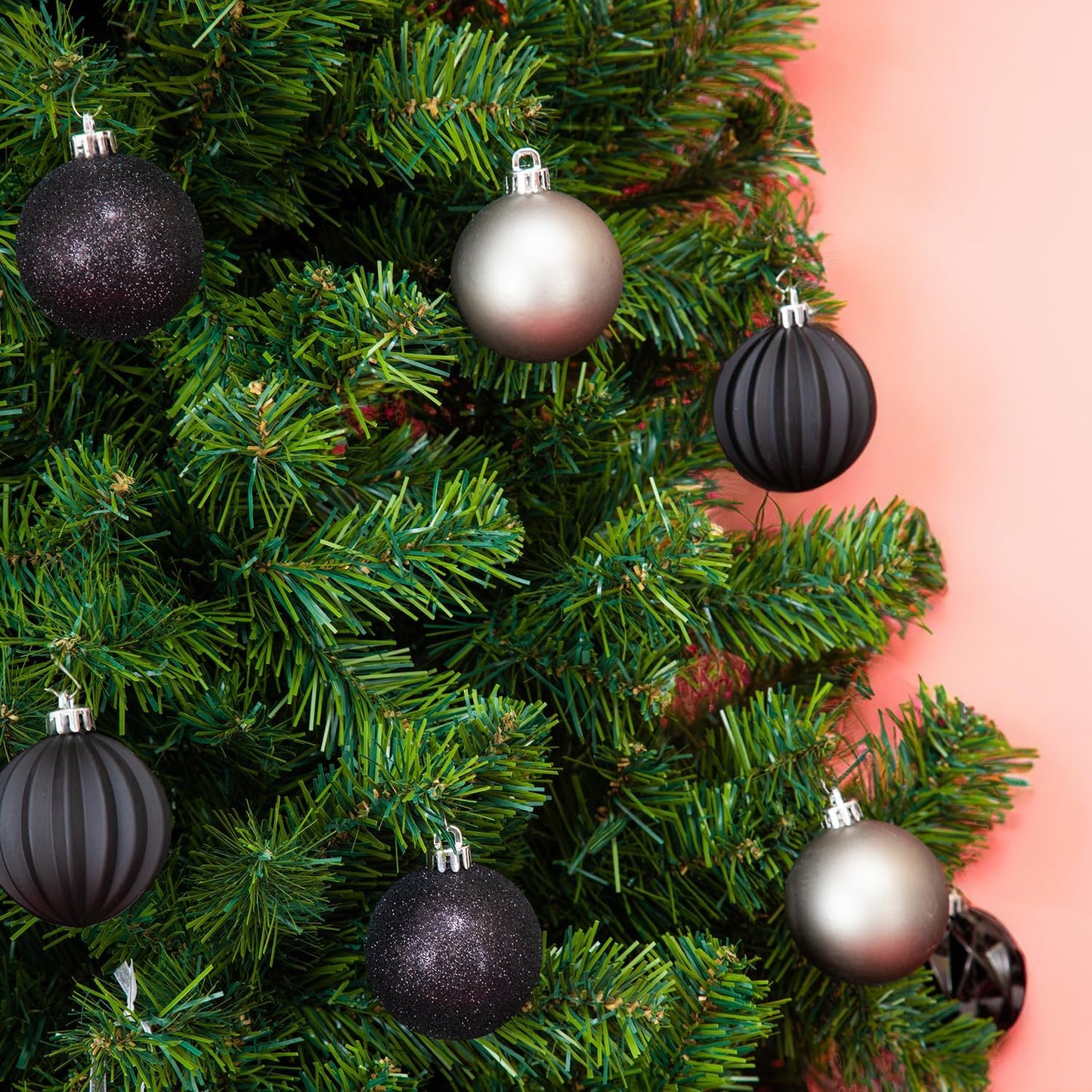 Ornaments, Shatterproof Christmas Tree Ornament Set, Christmas Balls Decoration 50 Count (2.24"/57Mm, Black Grey)