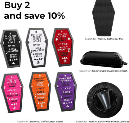 Coffin Shaped Letter Board with 3D Bat Stickers - 650 Characters & Spooky Emojis - Perfect Gothic Decor for Halloween, Weddings, Birthdays & Home - 17x10.5 Inches