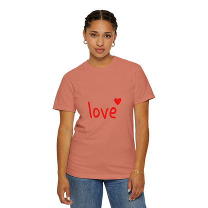 LOVE T-Shirt with Red Heart – Unisex Garment-Dyed Comfort Colors Tee | Valentine’s Day Shirt, Romantic Gift, Minimalist Design