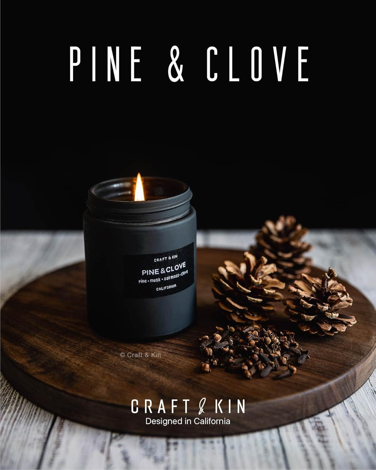 Premium Pine & Clove Candle | Black Christmas Scented Candles for Home | Christmas Tree Candle | Long Lasting with 45 Hour Burn Time, 7.6Oz | Soy Holiday Candles | Aromatherapy at Home