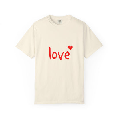 LOVE T-Shirt with Red Heart – Unisex Garment-Dyed Comfort Colors Tee | Valentine’s Day Shirt, Romantic Gift, Minimalist Design