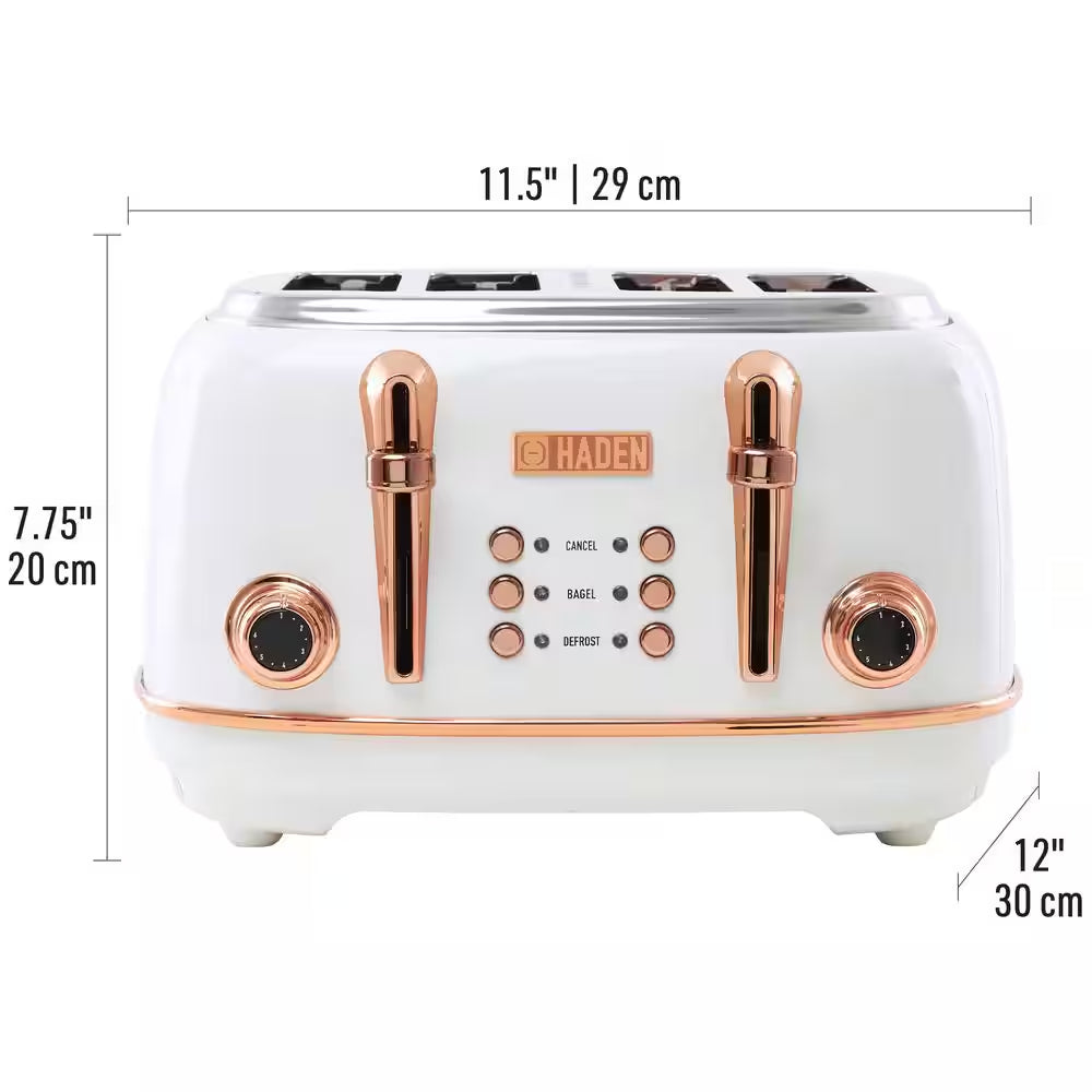Heritage 1500-Watt 4-Slice Ivory and Copper Wide Slot Retro Toaster with Removable Crumb Tray and Browning Control