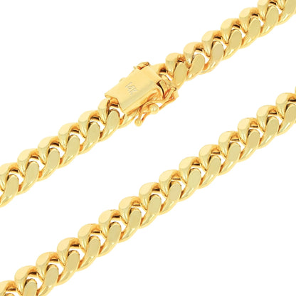 14K Real Yellow Gold Miami Cuban Link 7.5Mm Chain Necklace (16"-30") Italian Jewelry for Men & Women