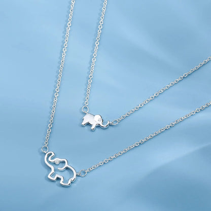 18K White Gold Plated Elephant Mother Daughter Necklace Matching Jewelry Set for Women Mom Mommy Grandma Granddaughter Pendant Chain Accessories Stuff Age Birthday Mother'S Day Jewelry Gifts