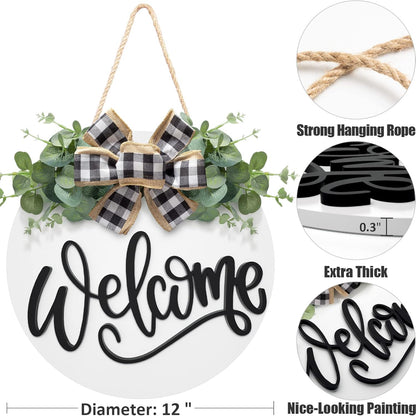 Charming Rustic Welcome Sign Wreath for Front Door - Spring Farmhouse Decor for Outdoor Home Elegance