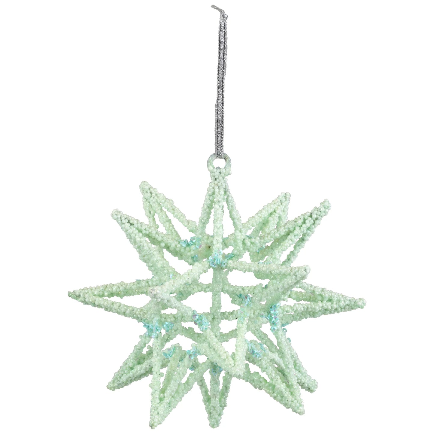 Starburst 3-D Glittered Christmas Ornament - 6.75" - Seafoam Green