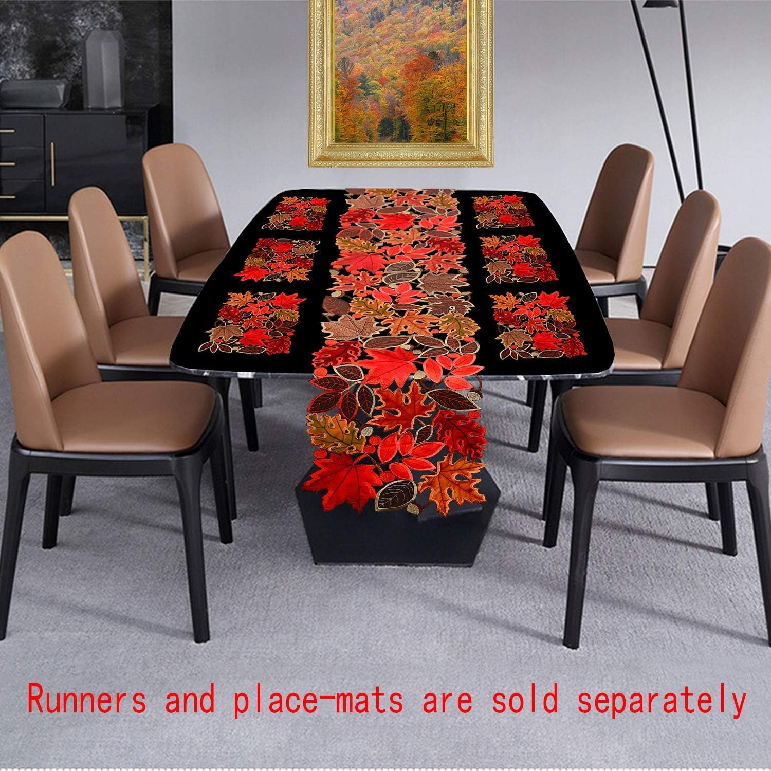 Elegant Embroidered Leaves Table Runner - Perfect for Thanksgiving & Autumn Decor (14 × 70 Inches)