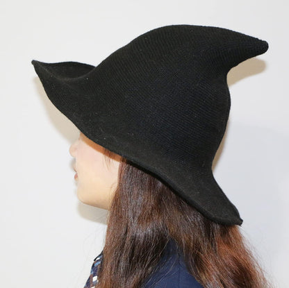 Stylish Black Knitted Wool Witch Hat for Halloween Parties and Everyday Cosplay