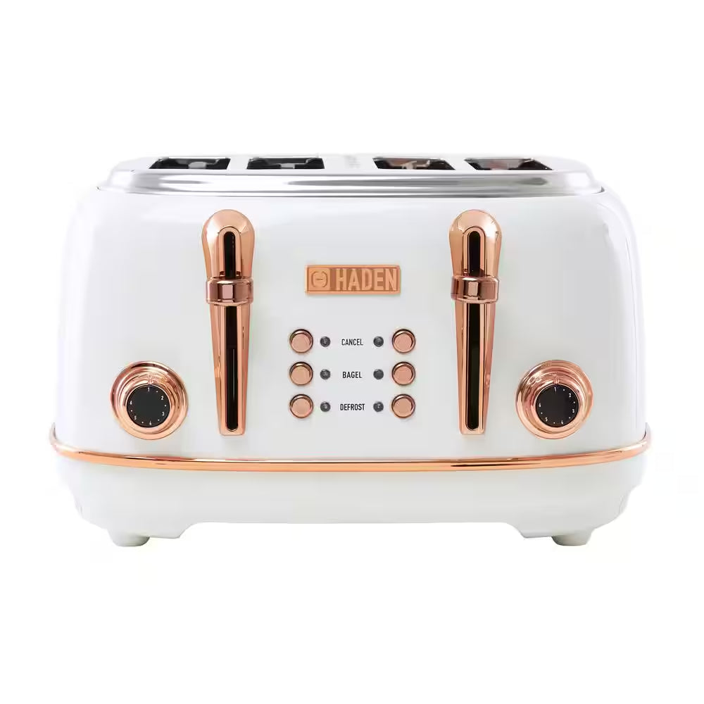 Heritage 1500-Watt 4-Slice Ivory and Copper Wide Slot Retro Toaster with Removable Crumb Tray and Browning Control