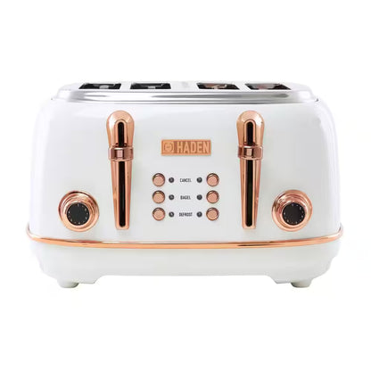 Heritage 1500-Watt 4-Slice Ivory and Copper Wide Slot Retro Toaster with Removable Crumb Tray and Browning Control