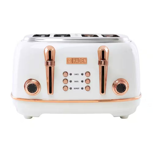 Heritage 1500-Watt 4-Slice Ivory and Copper Wide Slot Retro Toaster with Removable Crumb Tray and Browning Control