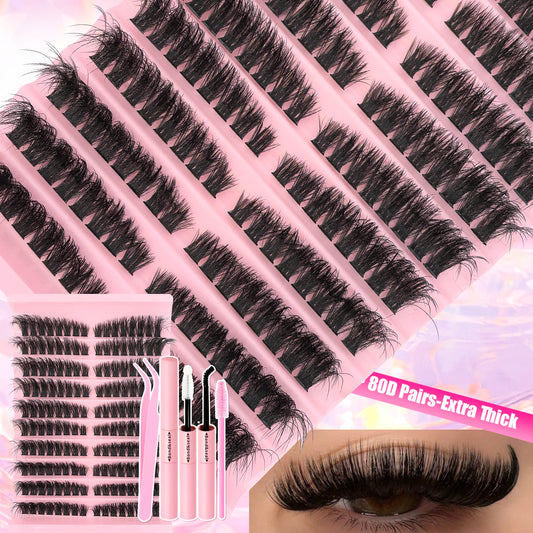 DIY Lash Extension Kit 720Pcs Lash Clusters Individual Eyelashes Kit with Lash Bond and Seal Wispy Natural Mange Lashes
