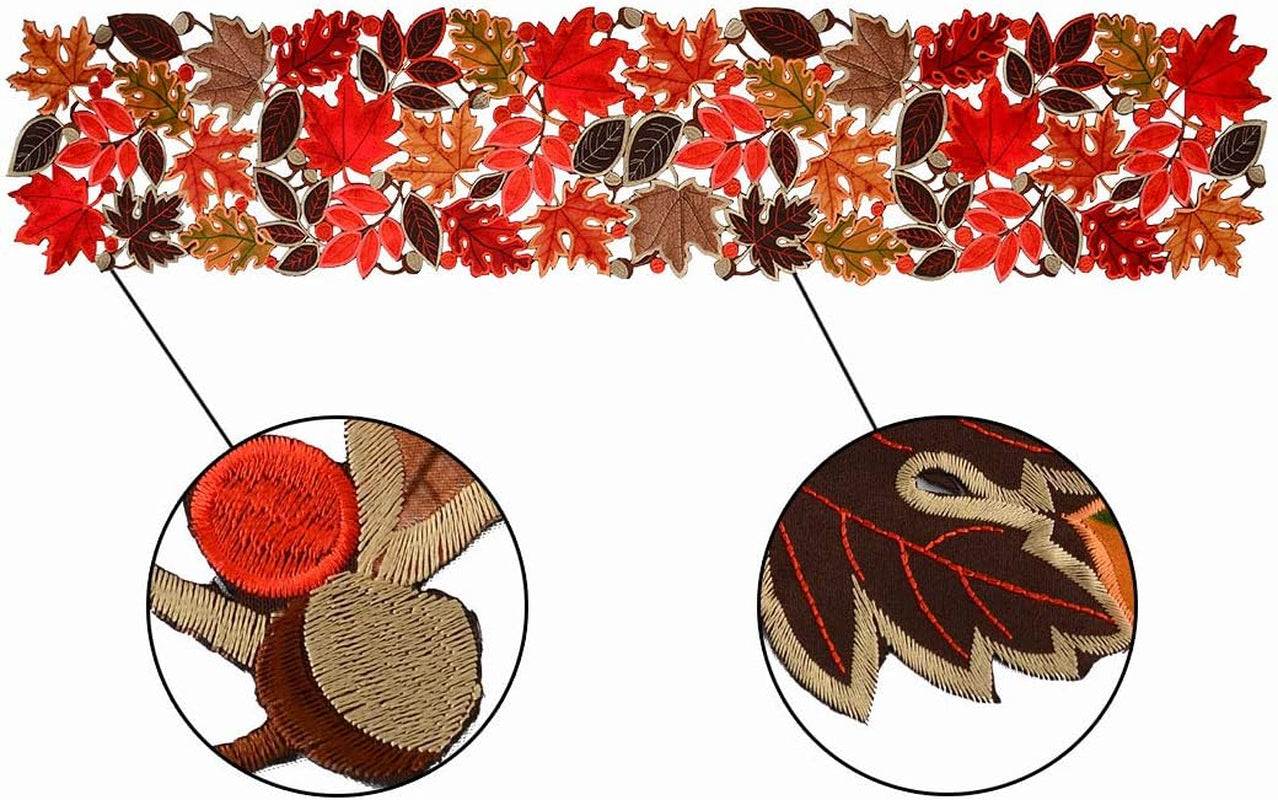 Elegant Embroidered Leaves Table Runner - Perfect for Thanksgiving & Autumn Decor (14 × 70 Inches)