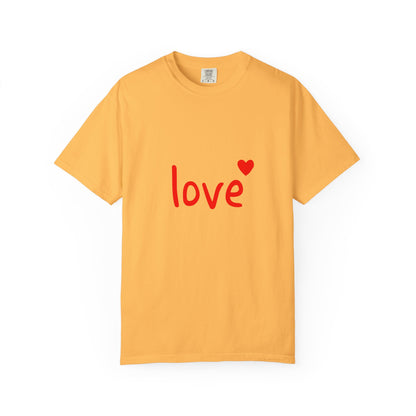 LOVE T-Shirt with Red Heart – Unisex Garment-Dyed Comfort Colors Tee | Valentine’s Day Shirt, Romantic Gift, Minimalist Design