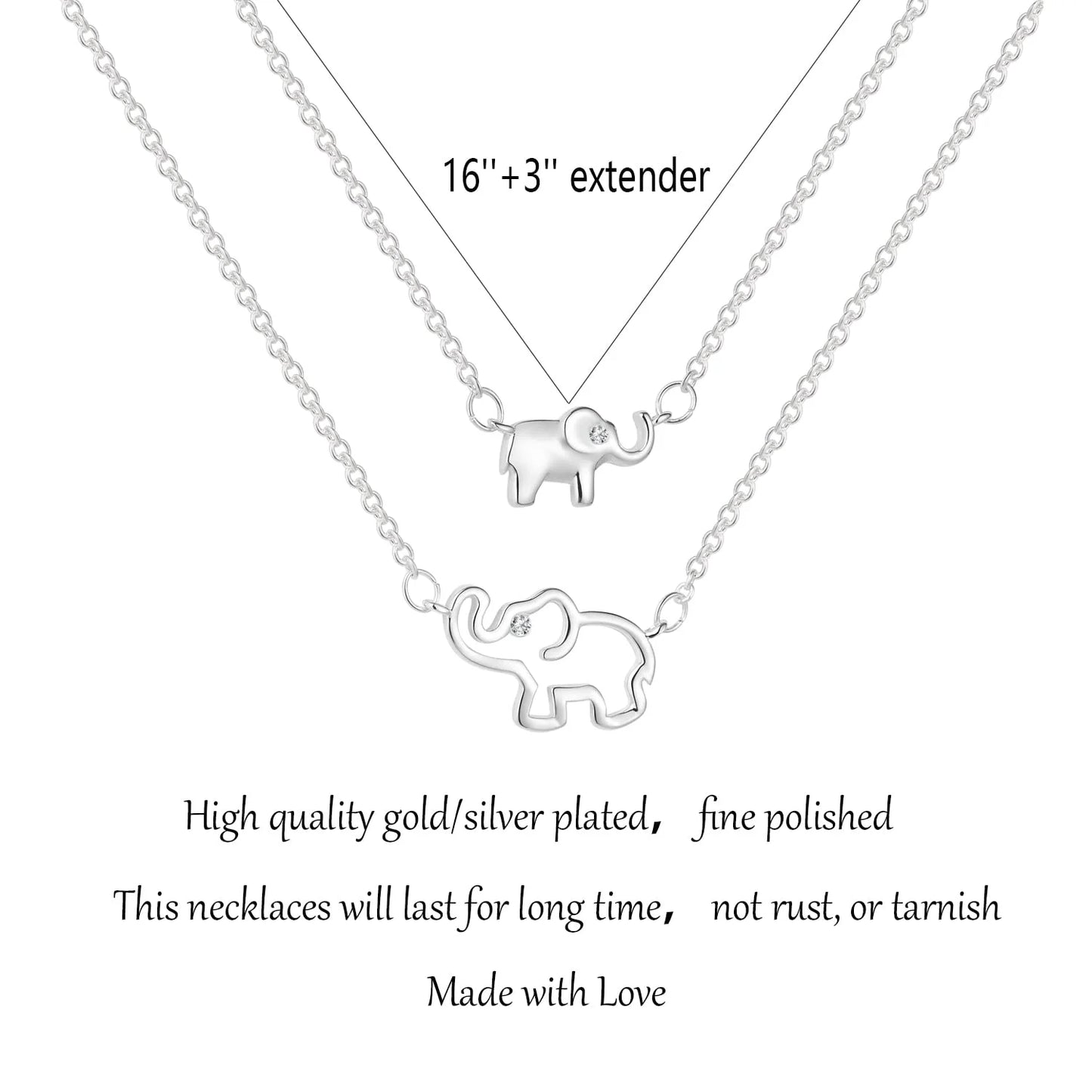 18K White Gold Plated Elephant Mother Daughter Necklace Matching Jewelry Set for Women Mom Mommy Grandma Granddaughter Pendant Chain Accessories Stuff Age Birthday Mother'S Day Jewelry Gifts