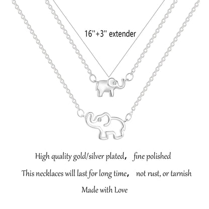 18K White Gold Plated Elephant Mother Daughter Necklace Matching Jewelry Set for Women Mom Mommy Grandma Granddaughter Pendant Chain Accessories Stuff Age Birthday Mother'S Day Jewelry Gifts