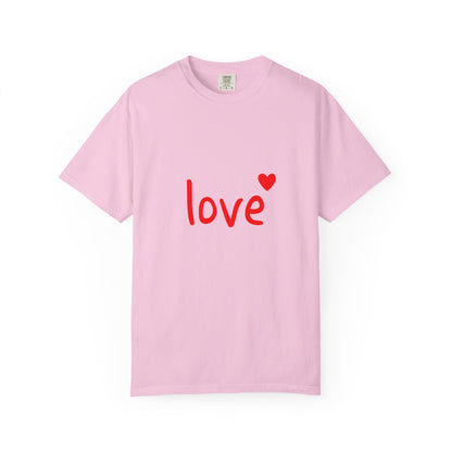 LOVE T-Shirt with Red Heart – Unisex Garment-Dyed Comfort Colors Tee | Valentine’s Day Shirt, Romantic Gift, Minimalist Design