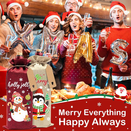 24Pcs Burlap Wine Bags Christmas Wine Gift Bags for Bottles Gifts, Christmas Bottle Bag with Drawstring Holiday Bag, Xmas Bottle Covers for Xmas New Year Holiday Party Decor