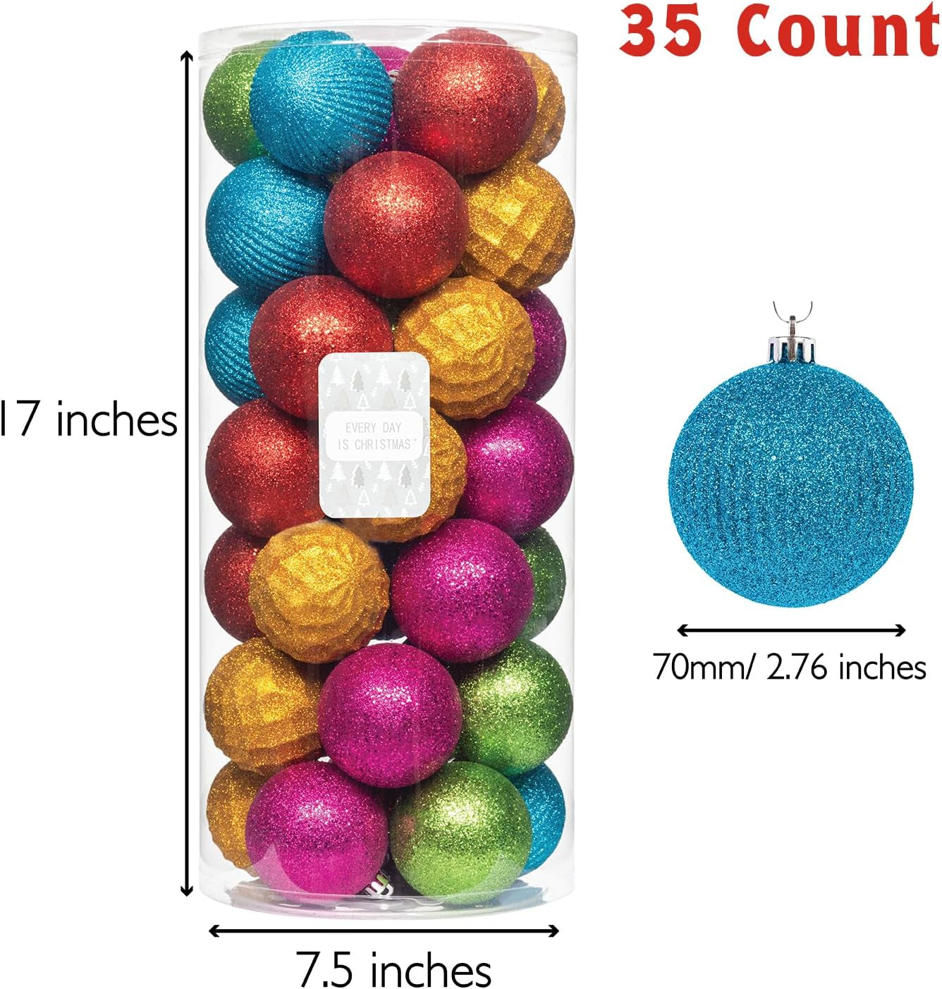 Ornaments, Shatterproof Christmas Tree Ornament Set, Christmas Balls Decoration 35 Count (2.75"/70Mm, Textured Rainbow)