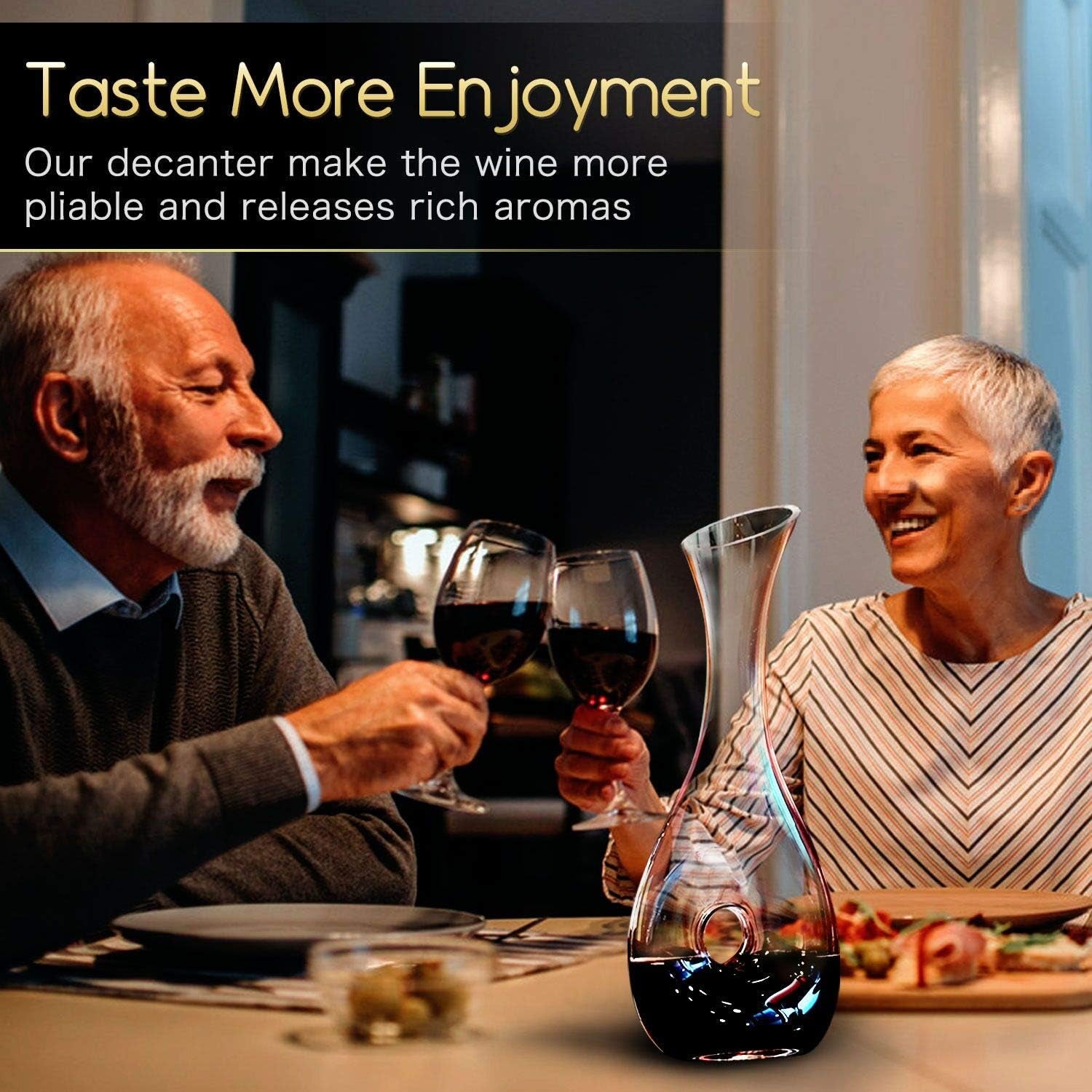 Hand Blown Crystal Wine Decanter - Classic Pierced Design, Luxury Wine Carafe