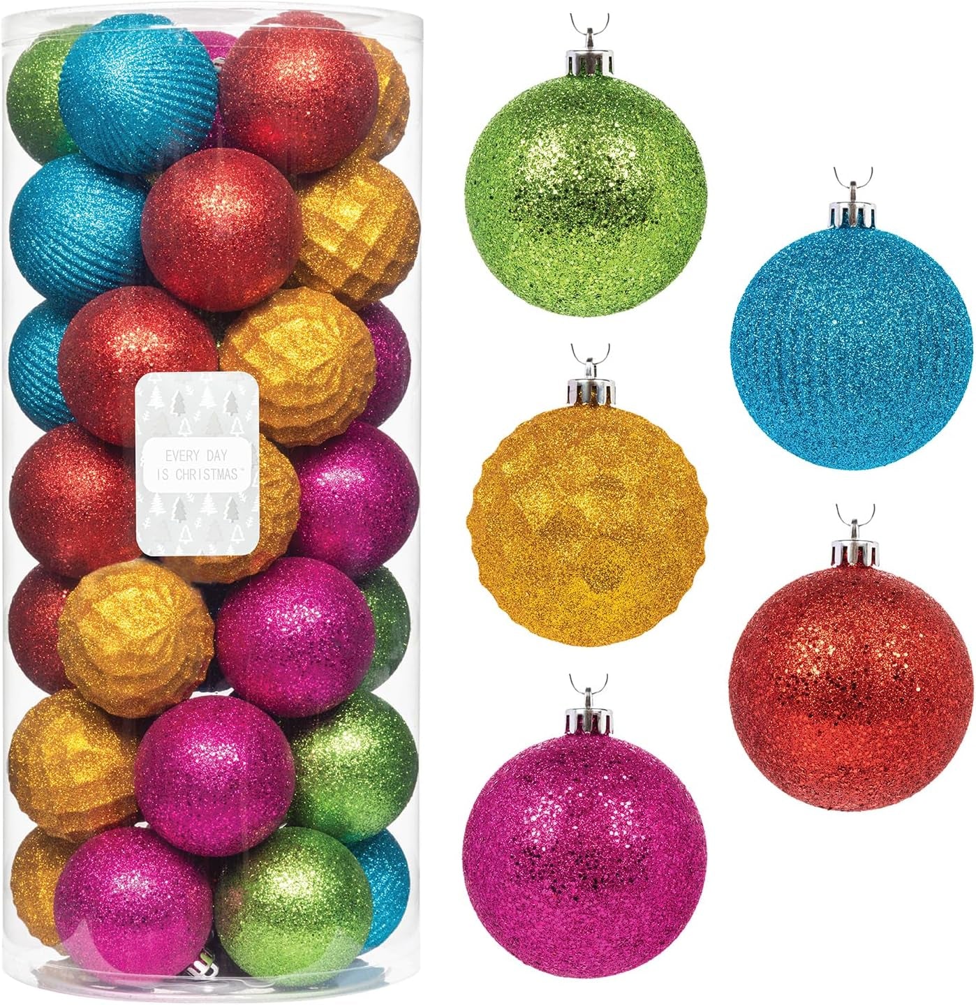 Ornaments, Shatterproof Christmas Tree Ornament Set, Christmas Balls Decoration 35 Count (2.75"/70Mm, Textured Rainbow)