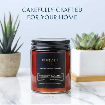 Christmas Scented Candles for Men | Premium Whiskey Caramel Winter Candle | All-Natural Scent for Home | Long Lasting Holiday Candles with 45 Hour Burn Time, 8Oz