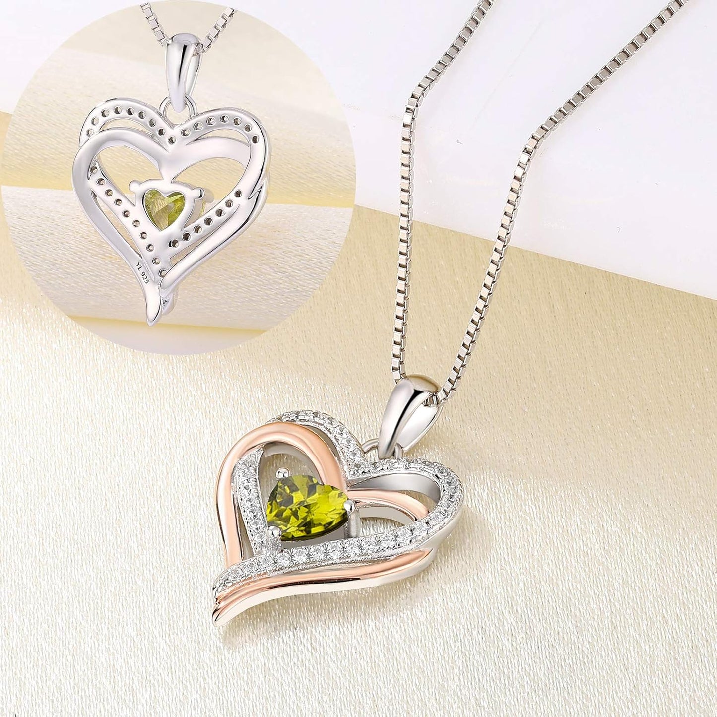 925 Sterling Silver Heart Necklace for Women Double Love Heart Pendant Birthstone Jewelry for Mom