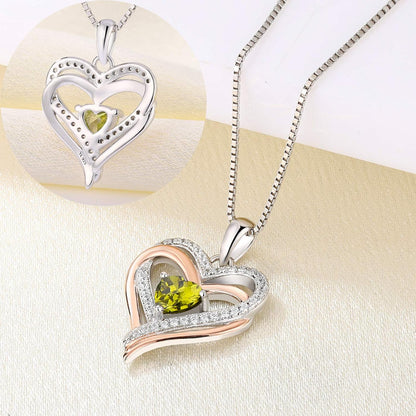 925 Sterling Silver Heart Necklace for Women Double Love Heart Pendant Birthstone Jewelry for Mom