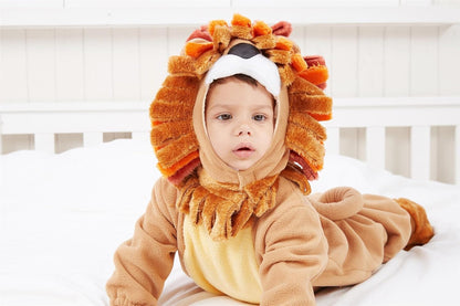 Adorable Toddler Lion Costume with Toy Zebra – Perfect for Halloween Dress-Up Parties!