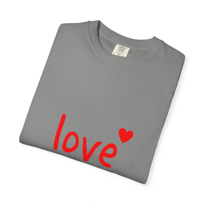 LOVE T-Shirt with Red Heart – Unisex Garment-Dyed Comfort Colors Tee | Valentine’s Day Shirt, Romantic Gift, Minimalist Design