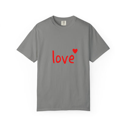 LOVE T-Shirt with Red Heart – Unisex Garment-Dyed Comfort Colors Tee | Valentine’s Day Shirt, Romantic Gift, Minimalist Design