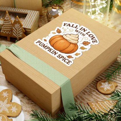 Pumpkin Spice Everything Sticker – “Fall in Love with Pumpkin Spice” Autumn Sticker with Whipped Cream Pumpkin & Leaves