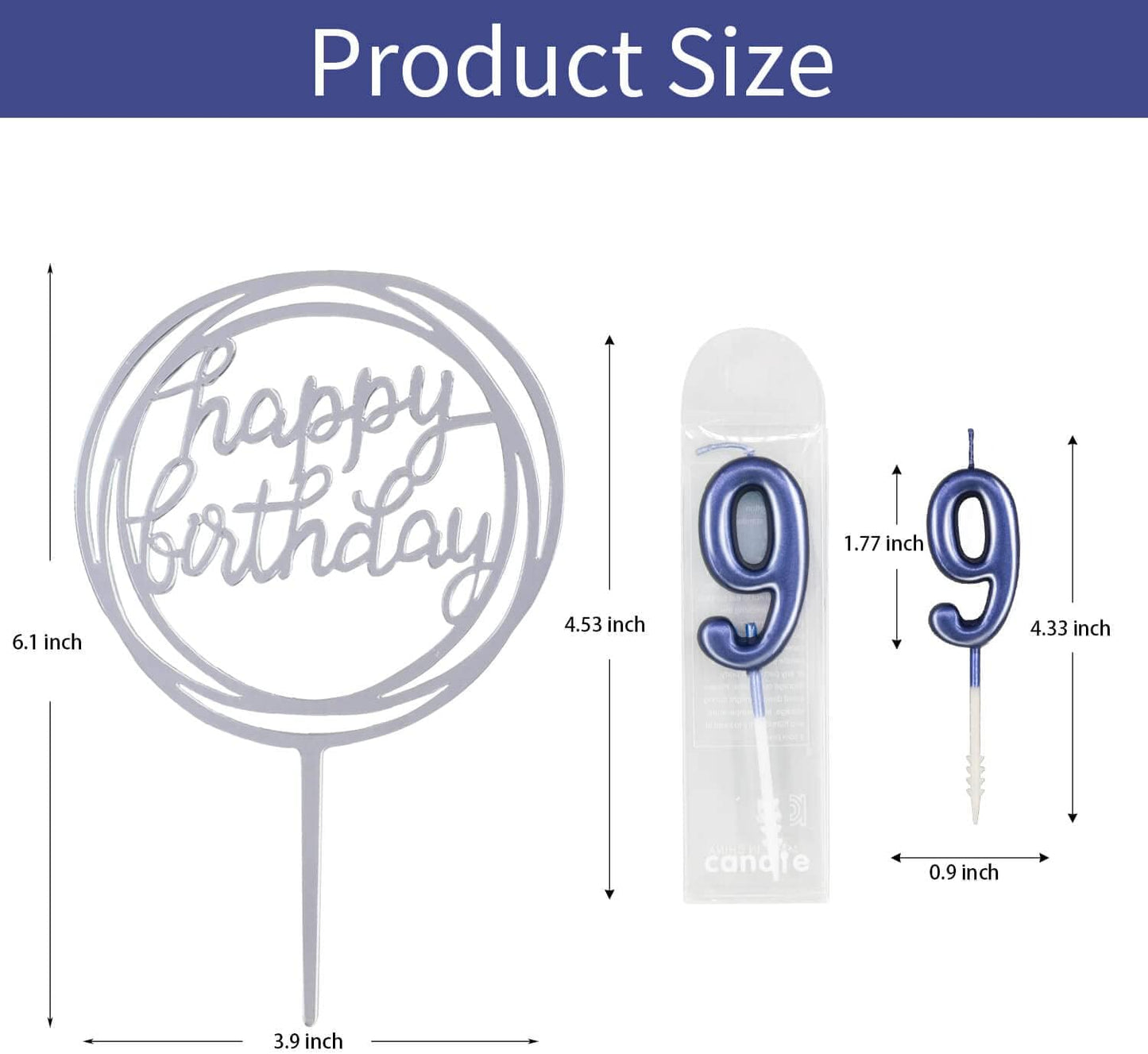 10-Piece Number Candles - Glitter Cake Toppers, Wedding & Birthday Cake Candles, Blue & Number 0-9