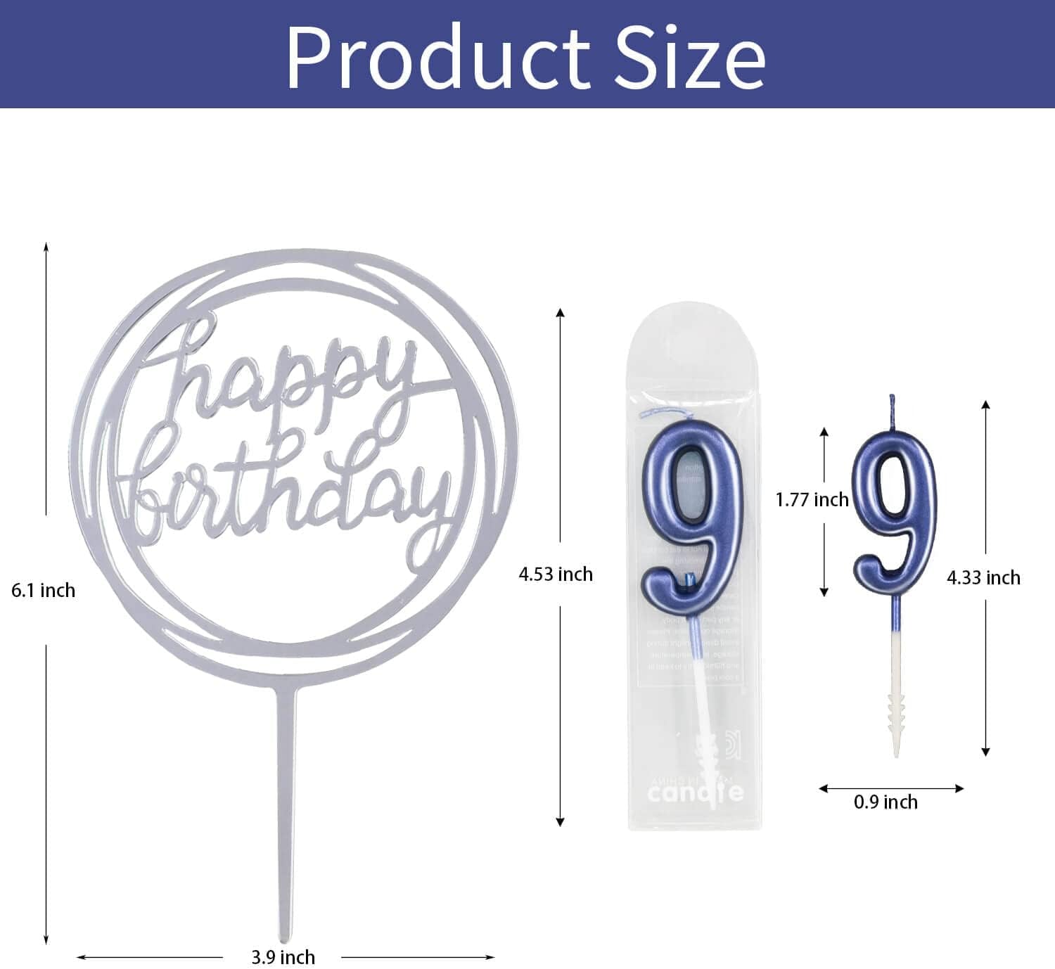 10-Piece Number Candles - Glitter Cake Toppers, Wedding & Birthday Cake Candles, Blue & Number 0-9