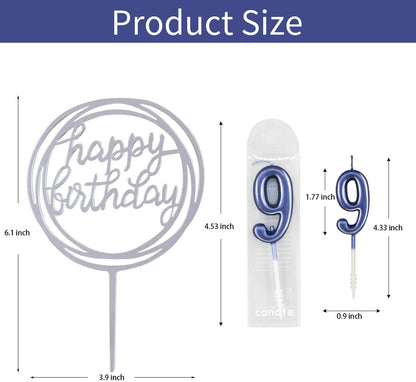 10-Piece Number Candles - Glitter Cake Toppers, Wedding & Birthday Cake Candles, Blue & Number 0-9